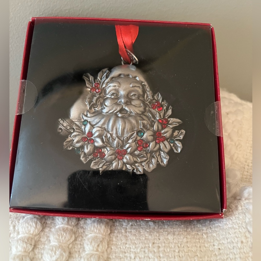 NWT St. Nicholas Square Silver Santa Ornament